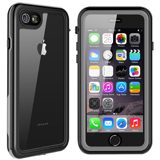 iPhone 7/8 Waterproof Rugged Case with Built-in Screen Protector - Black / Clear