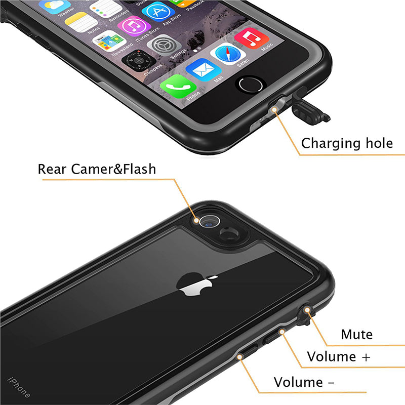 iPhone SE 2 (2020) Waterproof Rugged Case with Built-in Screen Protector - Black / Clear