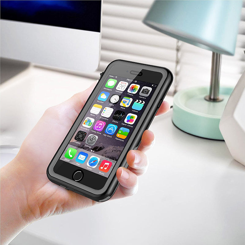 iPhone 7/8 Waterproof Rugged Case with Built-in Screen Protector - Black / Clear