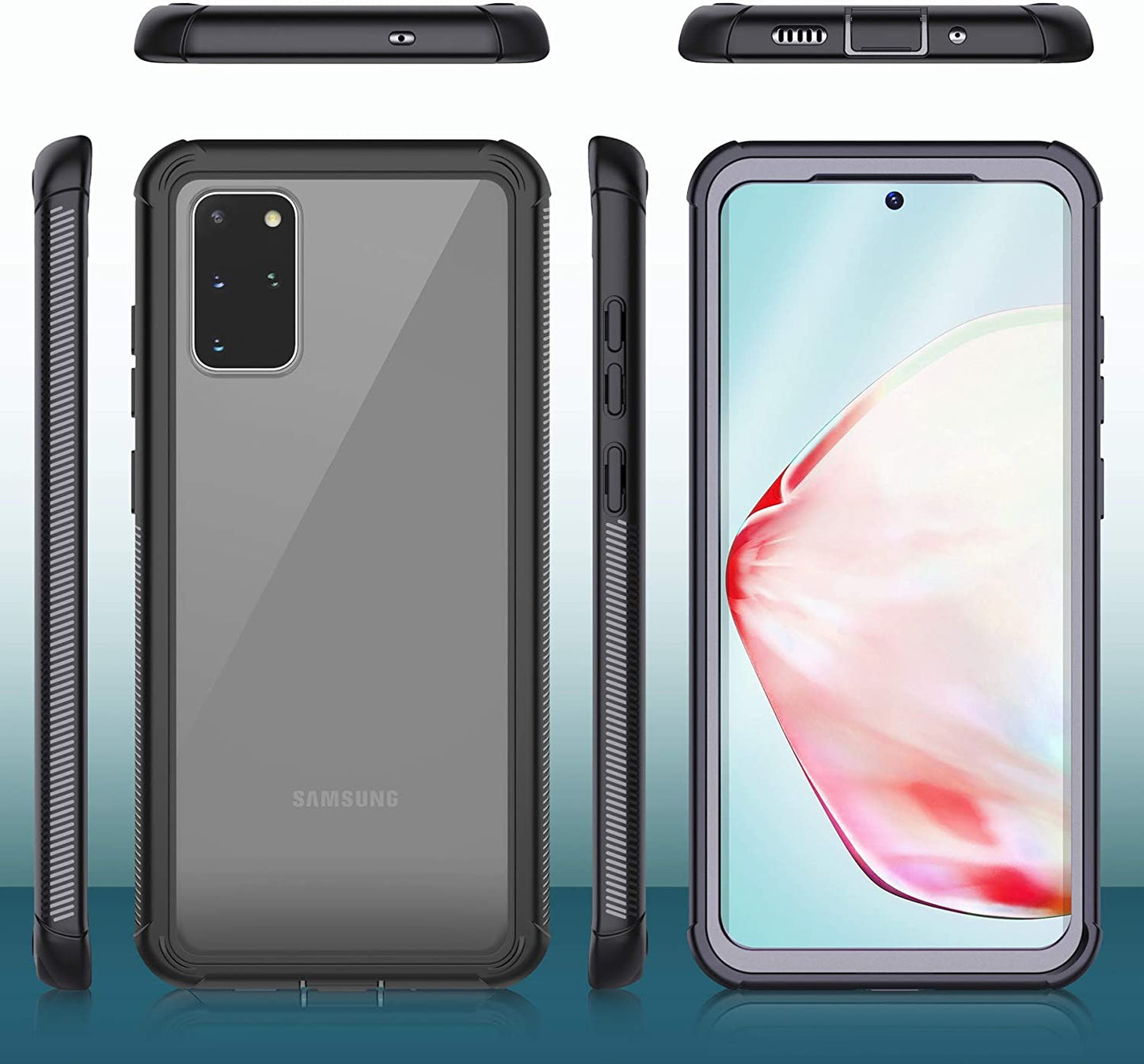 Galaxy S20+ Plus Heavy Duty Protection Shockproof Slim Case, Without Built-in-Clear/Black