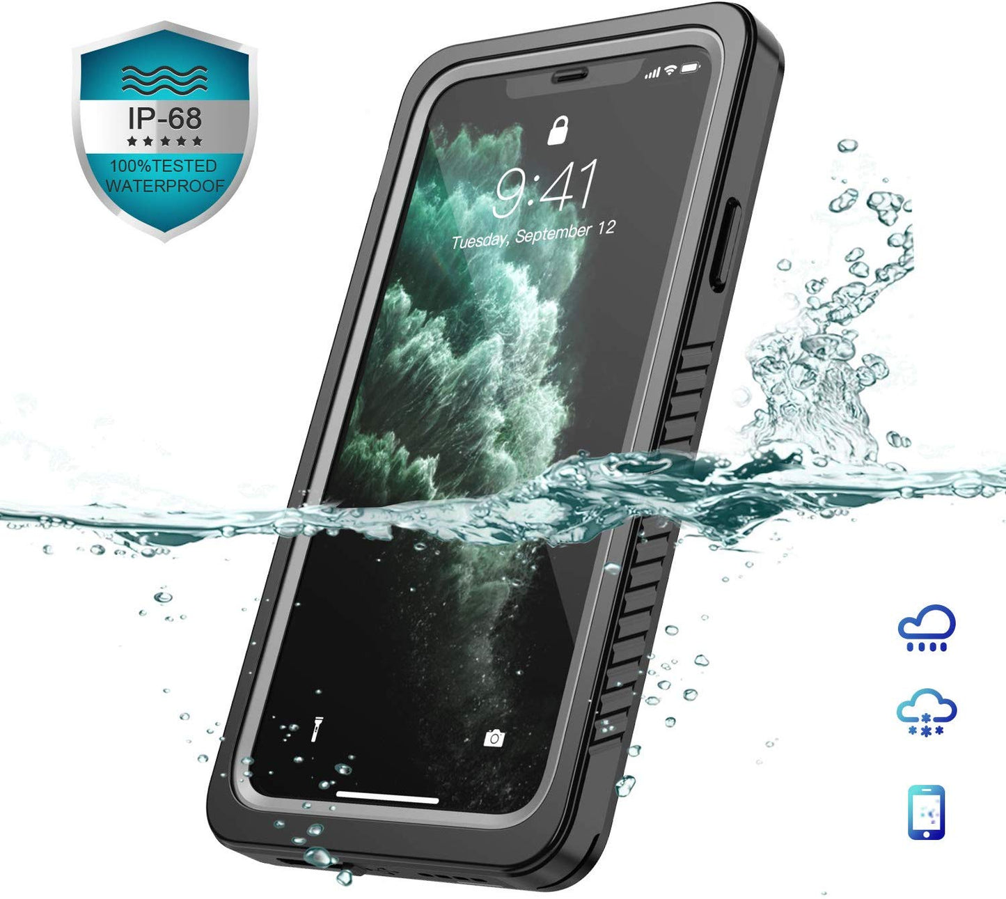 Waterproof Rugged Case for iPhone 11 Pro Max with Built-in Screen Protector - Black/Clear