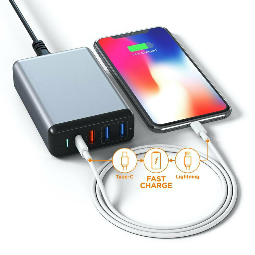 Satechi USB-A/USB-C Wall 75W MultiPort Travel Charger Station for Smartphones
