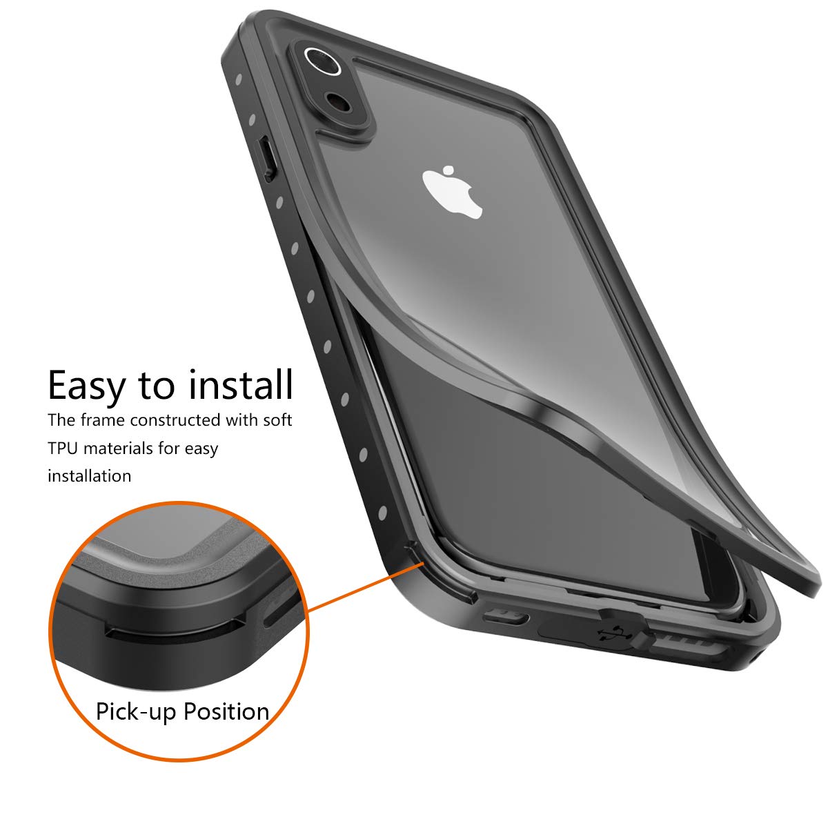 Waterproof Rugged Case for iPhone XR with Built-in Screen Protector - Black/Clear