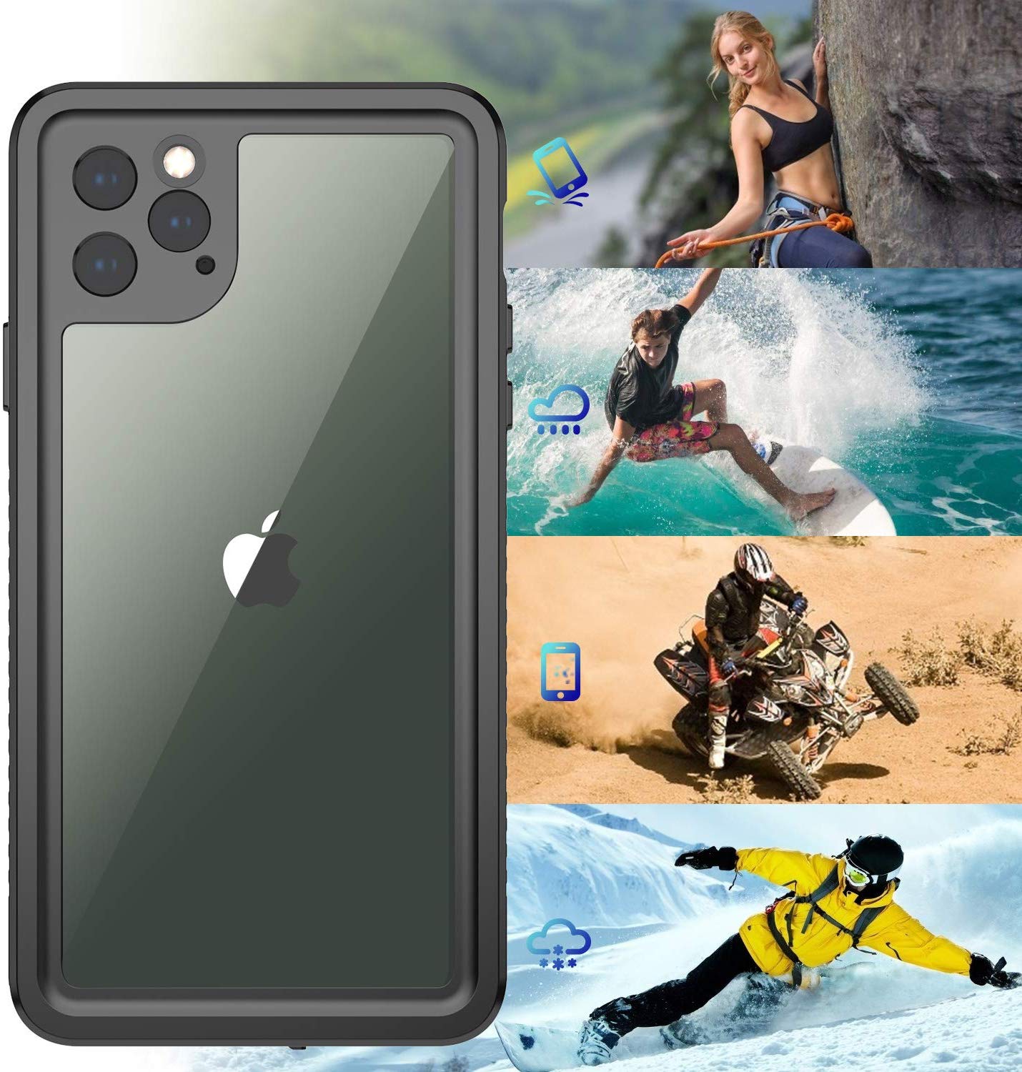 Waterproof Rugged Case for iPhone 11 Pro Max with Built-in Screen Protector - Black/Clear