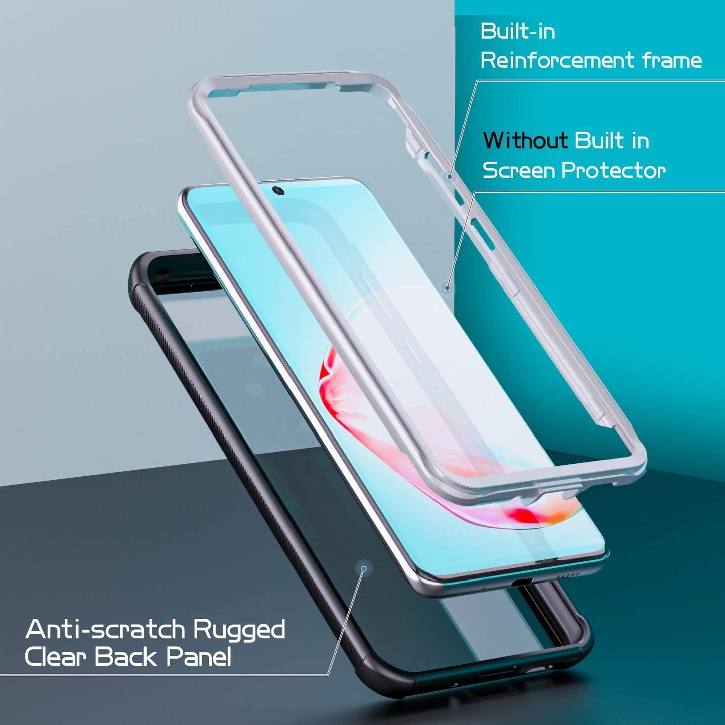 Galaxy S20 Heavy Duty Protection Shockproof Slim Case, Without Built-in-Clear/Black