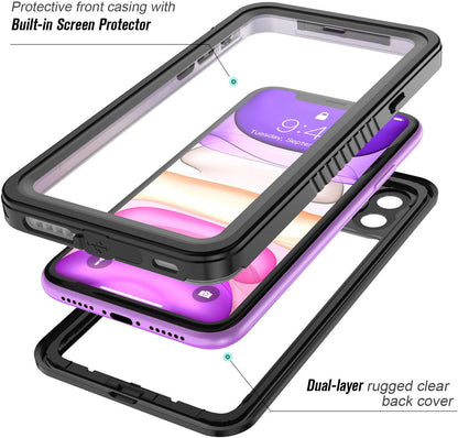 iPhone 11 Waterproof Rugged Case with Built-in Screen Protector - Black / Clear