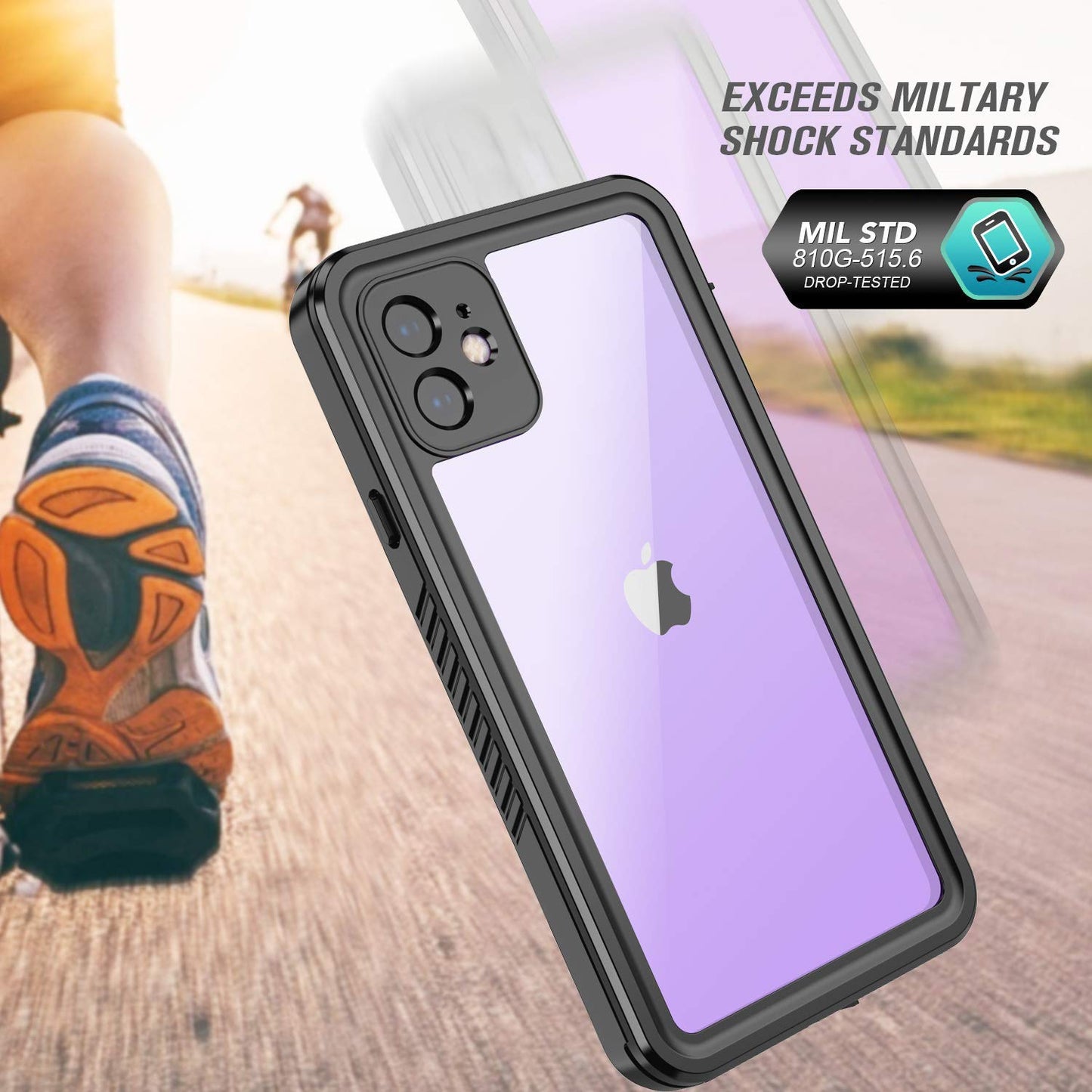 iPhone 11 Waterproof Rugged Case with Built-in Screen Protector - Black / Clear