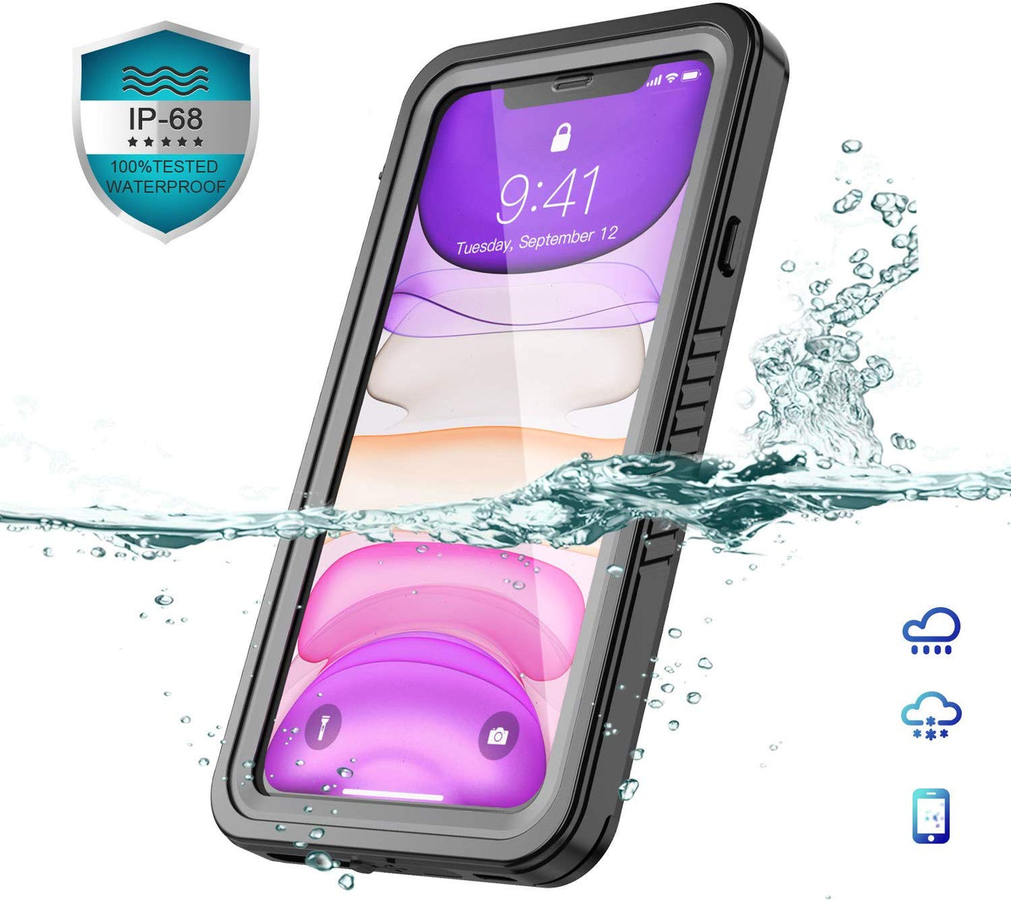 iPhone 11 Waterproof Rugged Case with Built-in Screen Protector - Black / Clear