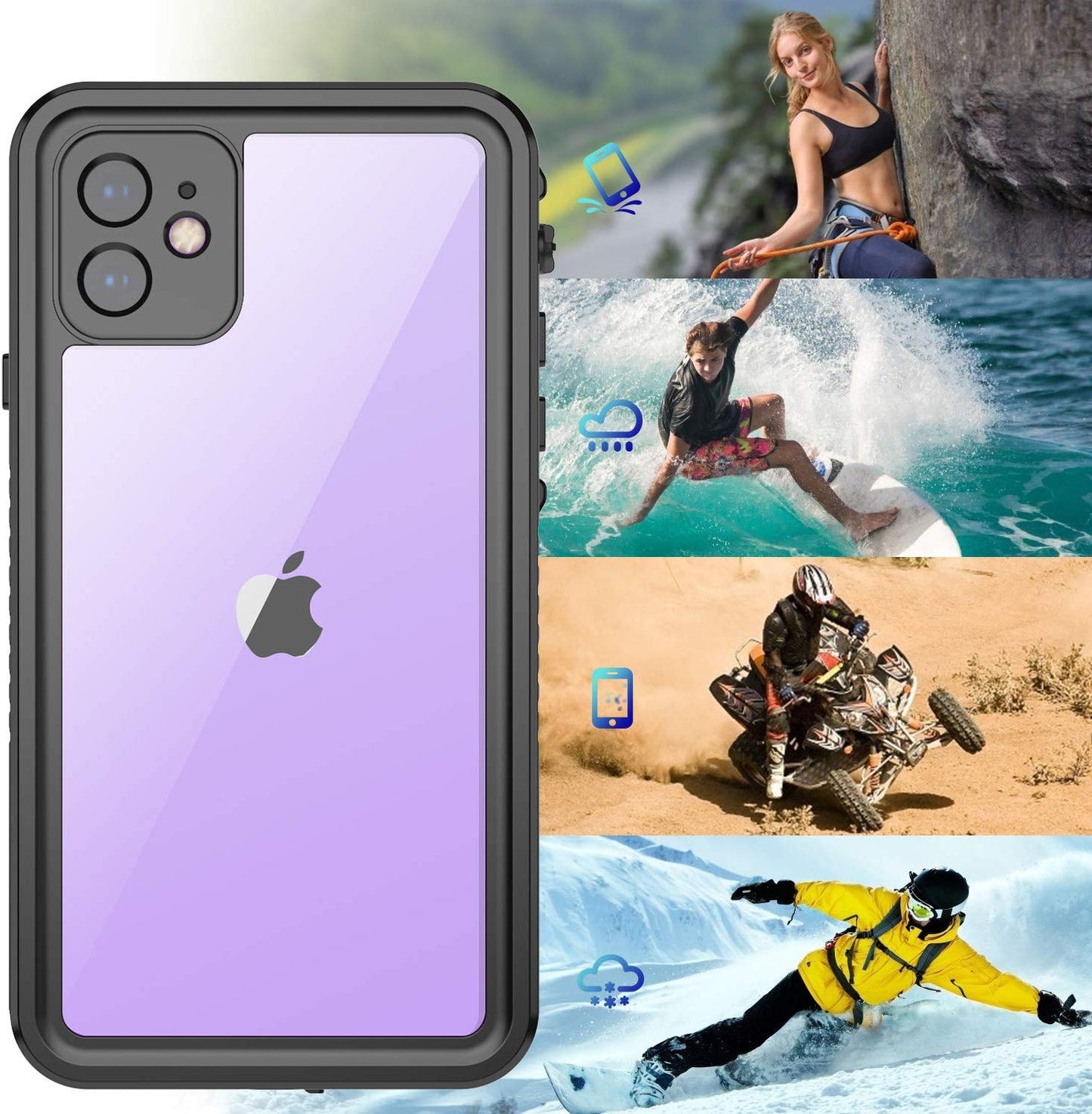 iPhone 11 Waterproof Rugged Case with Built-in Screen Protector - Black / Clear